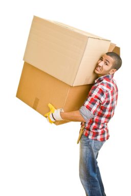 Man lifting heavy boxes